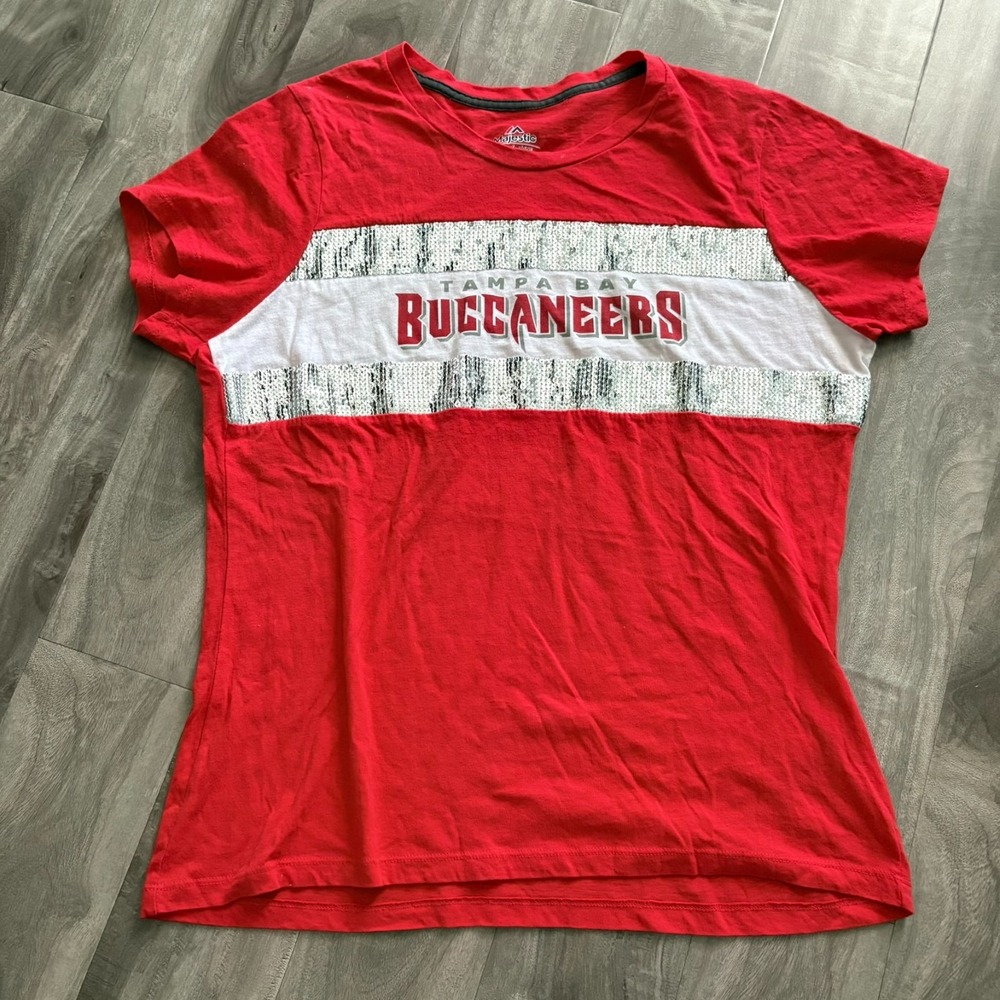 Tampa Bay Buccaneers Women's Sequin Tee Red XL Majestic NFL‎ Fan Shirt